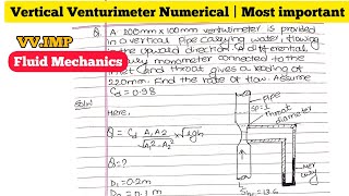 Vertical Venturimeter Numerical  Fluid Mechanics Numerical  Most important Questions [upl. by Jepson]