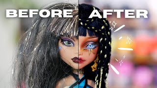 REVAMPING OLD DOLLS  CLEO DENILE MONSTER HIGH  Doll repaint and customisation relaxing  etellan [upl. by Burger]