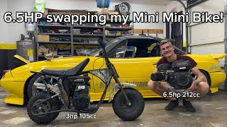 212CC 65HP Engine SWAPPING my Mini Minibike Real tree RT100 Minibike [upl. by Vin]