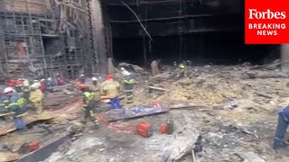 Russian Emergency Workers Dig Through The Rubble Of Crocus City Concert Hall After Deadly Attack [upl. by Osborne]