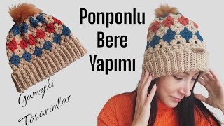 Ponponlu örgü bere yapımı crochet crochethat bere pattern [upl. by Booker]