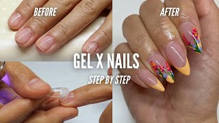 HOW TO DO GEL X NAILS LIKE A PRO  Gel X Nail Tutorial  Spring Floral Nail Art [upl. by Esma]