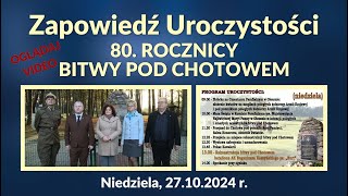 Zapowiedź Uroczystości 80 rocznicy Bitwy pod Chotowem [upl. by Wixted676]