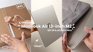 MacBook Air 13inch M2 Silver Unboxing  Set up  Accessories [upl. by Felicia]