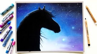 Friesian horse silhouette drawing with chalk pastels  Leontine van Vliet [upl. by Adnaerb]