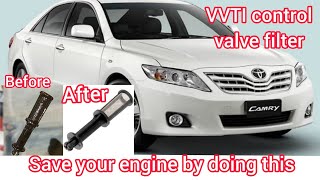 VVTIVereable Valve Timing Oil Filter Cleaning And Replacement Of Toyota Camry 2AZFE 24L [upl. by Aimehs649]