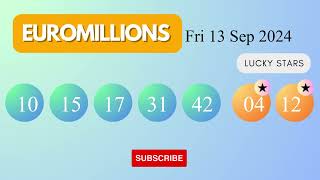 EuroMillions Draw Results on Fri 13 Sep 2024 The National Lottery UK [upl. by Norvin]