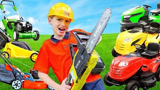 Riding Lawn Mowing Video for Toddlers  weed eater leaf blower lawn mower BLiPPi toys  learning kid [upl. by Thurstan]