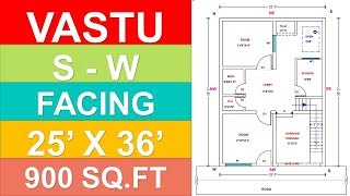 VASTU SOUTH  WEST FACING HOUSE PLAN [upl. by Airdnassac809]