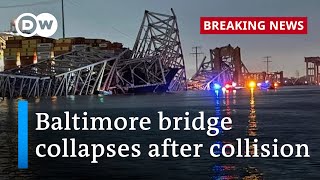 Mass casualty event as bridge hit by ship collapses into river in Baltimore  DW News [upl. by Matthia176]