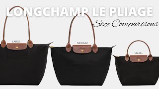 LONGCHAMP LE PLIAGE ORIGINAL TOTE SIZE COMPARISON  Small Medium amp Large [upl. by Cacka67]