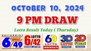 Lotto Result Today 9pm draw October 10 2024 649 642 6D Swertres Ez2 PCSO [upl. by Aihsak487]