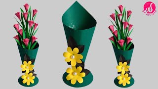 😱 Day 5 7 Days Paper Craft Challenge DIY Paper Flower Vase  Handmade Flower Vase [upl. by Ttelrats]