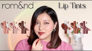 Romampnd Juicy Lasting amp Glasting Water Tints Review amp Lip Swatches 6 shades [upl. by Larrabee]