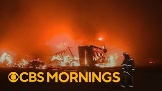 Massive fire shuts down LA freeway indefinitely Gov Newsom declares state of emergency [upl. by Ahsias]