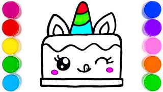 Colourfull Unicorn Birthday Cake 🎂 Drawing Painting amp Coloring For Kids and Toddlers Child Art [upl. by Iene]