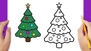 How To Draw A Christmas Tree Very Easy  Christmas Drawing [upl. by Gaut992]