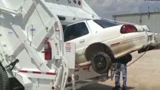 Watch garbage truck eat an entire car [upl. by Adriell816]