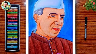 Pandit Jawaharlal Nehru Drawing easy with oil pastel।Childrens day drawing।Chacha Nehru Drawing [upl. by Grefe409]