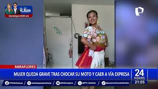 Miraflores mujer queda grave al chocar su motocicleta contra auto [upl. by Willett]