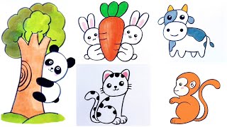 10 Easy Animal Drawings for Kids Vol 1  Step by Step Drawing Tutorials  How to Draw Cute Animals [upl. by Ehgit]