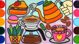 Coffee set Dessert cake Jelly Coloring amp Painting  Menggambar Dan Mewarnai layanan kopi [upl. by Mccomb]