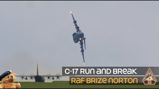 SPECTACULAR C17 GLOBEMASTER III RUN AND BREAK  RAF BRIZE NORTON 170423 skimthefence [upl. by Ardnuahc829]