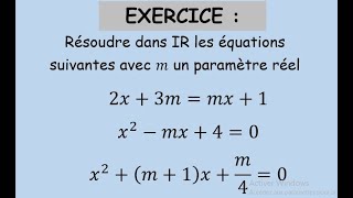 Equations et Inéquations Equations paramétriquesExercice TCSBIOFTronc commun science [upl. by Conger810]