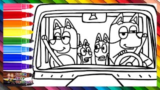 Draw And Color Bluey And Her Family In The Car 🐶🐕🚗 Drawings For Kids [upl. by Kinnie]