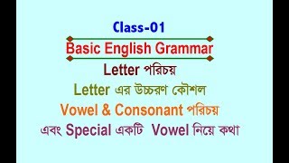 LetterVowelConsonant amp Special Vowel  Class01  Basic English Grammar [upl. by Rohn]