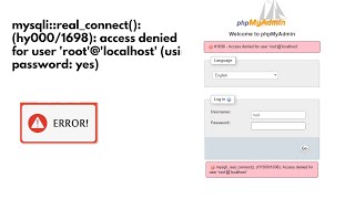 mysqlirealconnect hy0001698 access denied for user rootlocalhost using password yes [upl. by Hrutkay]