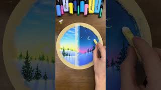 Drawing with oil pastels 🖍 Landscape Day amp Night 🌙 oilpastel art circulardrawing easytutorial [upl. by Notnerb]