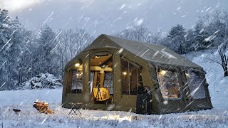 20°C winter snowstorm camping in an inflatable tent comfortable as home [upl. by Yelknirb]