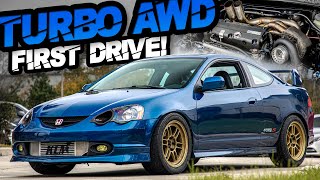 AWD TURBO RSX is COMPLETE FIRST DRIVE Honda K20 AWD Will it Still Spin  Ep8 [upl. by Nnaarual]