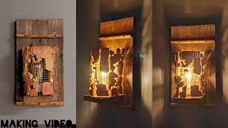 DIYRustic wall decorsconce making from old wood making lighting wood [upl. by Orutra]