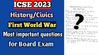 ICSE 2023  History  First World War Important questions for Board Exam  Class 10 [upl. by Lengel880]