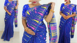 নীল শাড়িতে সরস্বতী পুজো  saraswati puja jamdani saree draping [upl. by Oinesra]