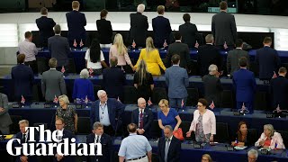 Brexit party MEPs turn their backs during European anthem at parliaments opening session [upl. by Sieracki]