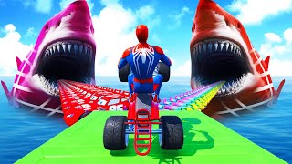 الأبطال الخارقين على القضبان دوامة قمع جسر  SPIDERMANon Motorcycle in Spiral Bridge Stunt Ride [upl. by Hedvige]