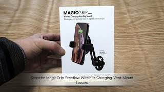 ScoscheのQiワイヤレス充電対応カーマウント「Scosche MagicGrip Freeflow Wireless Charging Vent Mount」の紹介 [upl. by Ahsuoj]