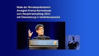 Neujahrsempfang 2014  Rede Ministerpräsidentin Annegret KrampKarrenbauer mit Gebärdensprache [upl. by Esir]