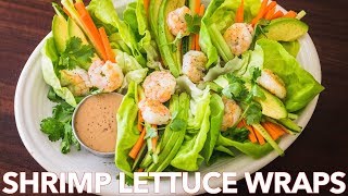 Easy Shrimp Lettuce Wraps with 2 Ingredient Peanut Sauce [upl. by Dlonyer]