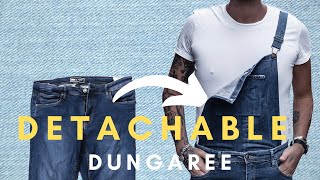 DIY DETACHABLE DUNGAREE  How to recycle your old jeans into new fashion NO SEW [upl. by Onoitna446]