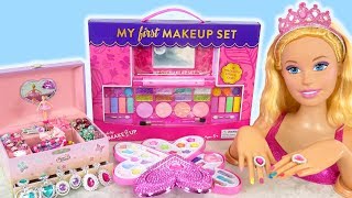 Giant Barbie Styling Doll Makeover Deluxe Makeup Cosmetic set Kosmetik Mainan Barbie Cosméticos [upl. by Norean883]