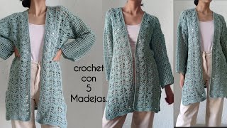 Cardigan en dos semanas calado a crochet con abanicos y punto red [upl. by Bohi]