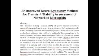 An Improved Neural Lyapunov Method for Transient Stability Assessment of Networked Microgrids [upl. by Caiaphas]