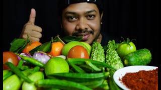 RANDOM RAW VEGETABLE AND FRUITS EATING VIDEO  PURE VEG ASMR MUKBANG EATING SHOW  CHILLI EATING [upl. by Navis]