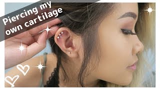 Piercing my triple cartilage AT HOME [upl. by Nillad]