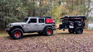 Walkaround custom Smittybuilt Scout overland trailer build Set up at camp pulled by Jeep Wrangler [upl. by Libnah118]