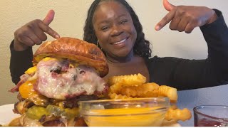 Now THIS is how to make a burger Mukbang Pastrami Mushroom Burger [upl. by Drucilla]